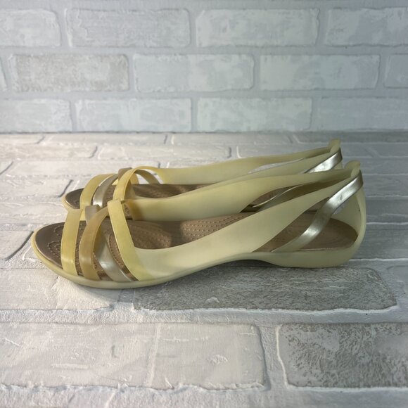 Crocs Flats Sandals Women 10 Jelly Creamy Yellow Slip On Strappy Open Toe Cutout - Picture 5 of 12